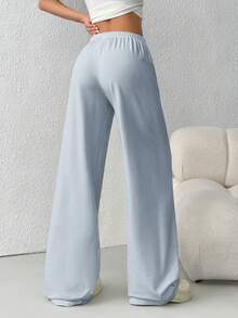 CovetEZ Quần dài thể thao ống rộng cạp chun rút màu trơn đơn giản cho nữ - Màu xanh nhạt - Xem 2