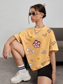SHEIN Camiseta de punto holgada minimalista casual para adolescentes, apta para el verano