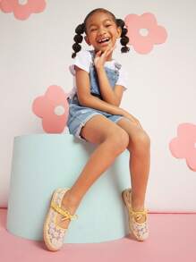 Mini mi #CC-Inspired Girls' Bow Strap Lace & Jute Boho Cream Yellow Espadrille Flats – From Playground To Beach Getaway - Yellow - View 3