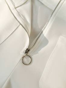 GlowEve 女士休闲纯色拉链前口袋短裤，夏季 - 白色 - 查看 3