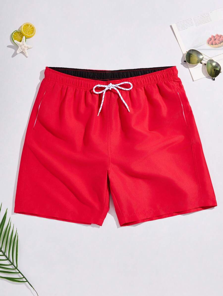 Surfspeed Pantaloncini da spiaggia casual con coulisse in vita, colore tinta unita, taglie forti, pantaloncini da bagno estivi da uomo, stile hawaiano