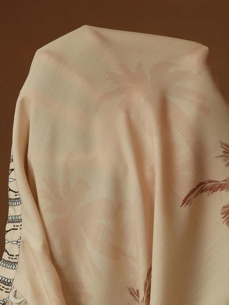 Blusa de Manga Longa Elegante para Mulheres com Gola Mandarim Pequena, Renda Floral Patch, Estampa de Coco, Botão de Pérola Única
