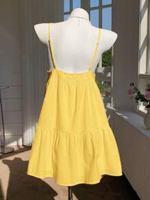 Comfortcana 女士淡黄色编织细肩带连衣裙 - 黃色 - 查看 2