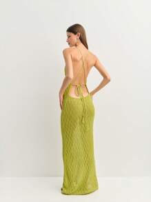 Nöista 度假海滩纯色挂脖露背连衣裙 - 綠色 - 查看 1