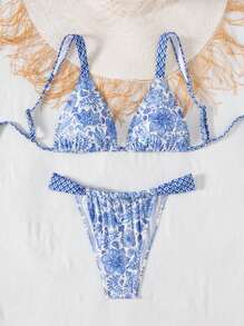 2 Pieces/Set Random Striped Print Sexy Bikini Swimsuit, Fashion And Sexy, Spring/Summer - Multicolor - View 3