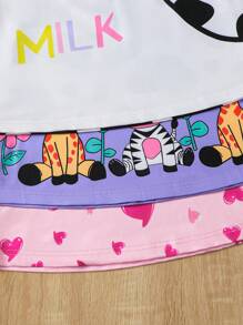 3 件套女童卡通动物印花无袖圆领休闲时尚针织连衣裙，适合夏季