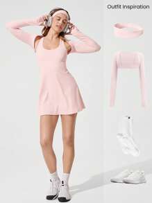 GLOWMODE FeatherFit™-Air Peekaboo Everyday Built-In Shorts Pocket Anti-Slip Dress Light Support Low Impact Yoga Studio Spring Dress Summer Quick Dry Moisture Wicking