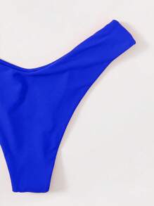 SHEIN Swim 夏日海滩纯色高腰比基尼泳裤 - 寶藍色 - 查看 4