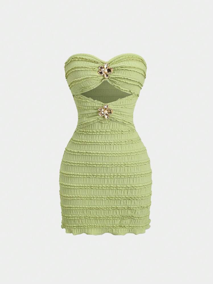 Sweetra Metal Decor Hollow Out Solid Color Slim Fit Sleeveless Dress |  SHEIN USA