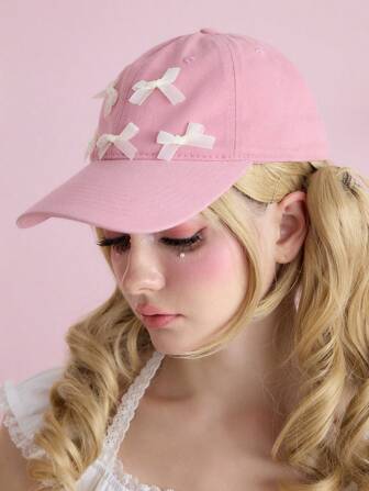 Kawaii 1pc Women's Fashion Versatile Bowknot Decor Baseball Cap