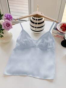 Comfortcana 全新夏季 V 领花卉蕾丝边吊带背心 - 藍色 - 查看 6