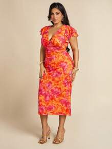 SHEIN BAE Đầm Maxi Không Tay Cổ Chữ V Thêu Hoa Màu Trắng Thanh Lịch Thường Ngày Cho Nữ Size Lớn Xuân/Hè Có Viền Đuôi Cá, Đầm Maxi Dệt Kim Lưới, Đầm Đi Biển Đi Nghỉ, Đầm Maxi Dệt Kim Co Giãn Xẻ Tà Cao Bên Hông - trái cam - Xem 7