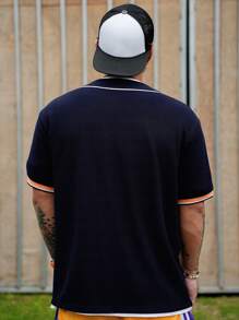 DAZY Summer Decoration Striped Collegiate Style Navy Blue Men's Shirt Business Attire