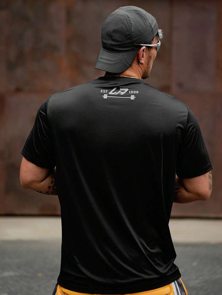 Black Letter Print Street Style Men's T-Shirt, Summer,Graphic Tees