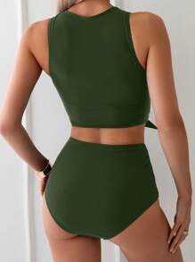Swim Lushoire Women's Solid Color Minimalist Tank Top Camisole For Summer Beach Vacation - Green - View 2