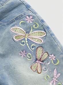 Quần Capri thêu họa tiết bướm cổ điển mùa hè Y2K dành cho nữ - Màu xanh lam - Xem 4