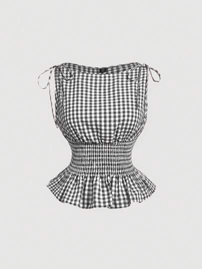 SHEIN MOD 女式格子无袖束腰背心，夏季时尚
