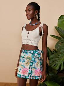 Travachic 女士度假休闲花卉印花裹腰裙，度假风格，波西米亚海滩度假，波西米亚风别致节日海滩夏季裙，毕业典礼，生日，海滩必备，机场，俱乐部，乡村 - 彩色 - 查看 6