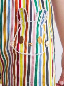 THE HAPPY LOOK Shorts con estampado de conejo de dibujos animados a rayas coloridas para niñas