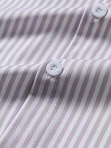 Manfinity Mode 男士条纹印花纽扣前长袖休闲衬衫，春秋 - 彩色 - 查看 5