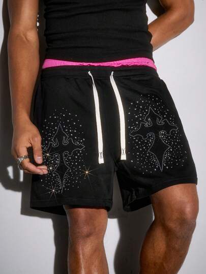 Street Life Pantaloncini da uomo con doppia vita e decorazioni in strass