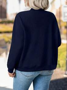 大码休闲纯色百搭通勤夹克 - 藍色 - 查看 2