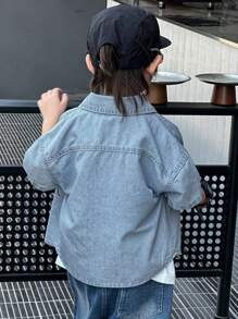 Dazy Kids Toddler Boys' Turndown Collar Printed Short Sleeve Denim Shirt