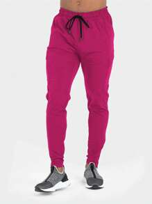Manfinity Sport Corelite Pantalones deportivos casuales de unicolor con cordón en la cintura y ajuste slim para hombres - Rosa - Ver 3
