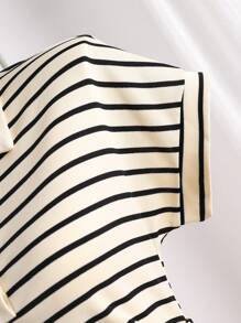 青少年女孩夏季休闲马球领短袖条纹连衣裙 - 彩色 - 查看 4