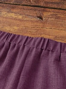 SHEIN Clasi Women's Casual Asymmetrical Pleated Decoration Cap Sleeve Ruffle Collar Blouse, Spring/Summer Women's Casual Elastic Waist Side Pockets Straight Leg Ankle Pants, Spring/Summer