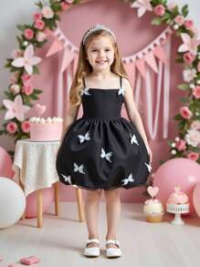 SHEIN Cute Young Girl Summer Casual Sleeveless White Organza Dress With 3D Butterfly Decoration, Simple Yet Elegant, Suitable For Everyday And Special Occasions