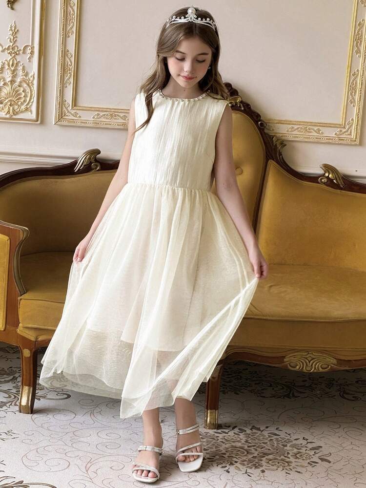 Tween Girls' Beaded Mesh Dress