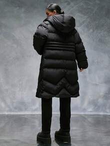 CasuGlow Áo khoác dài mùa đông có mũ trùm đầu màu trơn có túi và khóa kéo cho nữ - màu đen - Xem 2