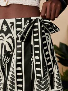 Travachic Jupe portefeuille décontractée à imprimé végétal pour femmes, style vacances, décontracté été, vacances bohème à la plage, style boho chic, festivals de vacances, plage, été, remise des diplômes, anniversaire, essentiels de plage, aéroport, été européen, campagne, automne, Nouvel An, invité de mariage, remise des diplômes élégante, décontracté - Multicolore - Voir 3