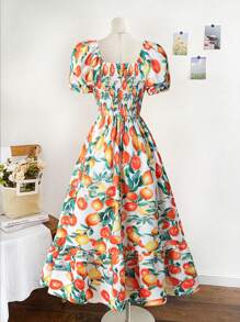 Women Fruit Pattern Sleeveless Dress, Cute & Fashionable Casual Style, Suitable For Outing, Dating, Sightseeing, Great For Summer Wear