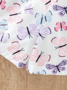 Conjunto de blusa con cuello asimétrico con volantes y shorts para niña