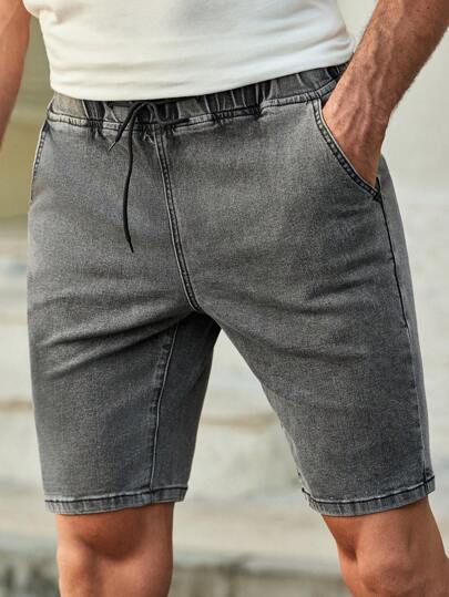 Manfinity VCAY 男士松紧腰抽绳牛仔短裤