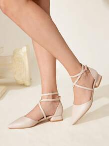 CUCCOO CHICEST 米色平底尖头交叉一脚蹬鞋，时尚休闲舒适，适合工作、约会、派对、婚礼、度假 - 米色 - 查看 4