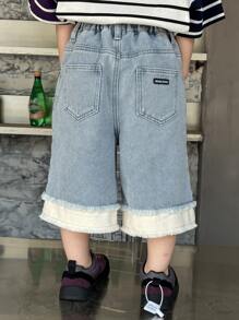 DAZY 男童撞色磨边松紧腰口袋牛仔短裤 - 藍色 - 查看 2