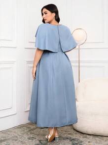 Modelyn 大码女式优雅珍珠装饰斗篷设计中长连衣裙 - 藍色 - 查看 2
