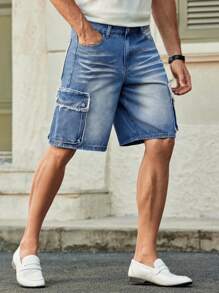 Manfinity VCAY Shorts Denim Desgastado com Vários Bolsos Masculino, Moda - Azul - Visão 5