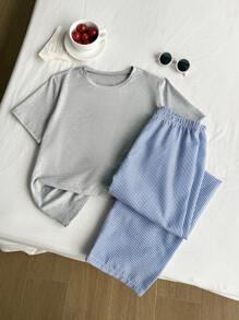 Summer New Casual Short Sleeve T-Shirt And Pants 2pcs Set For Teenagers - Grey - View 4