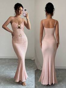Rafferiza Vestido mini con camiseta de mujer con decoración de textura de caparazón - Rosa - Ver 1