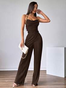 Firerie 2件套女式吊带背心和松紧腰裤套装 - 咖啡棕 - 查看 5