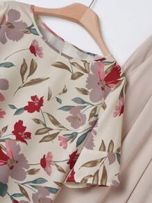 Rusticease 女士优雅褶皱V领杏色短袖衬衫 - 彩色 - 查看 3