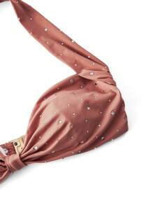 MOTF PREMIUM RHINESTONE GATHERED BIKINI TOP FOR SUMMER BEACH VACATION - Beige - View 6