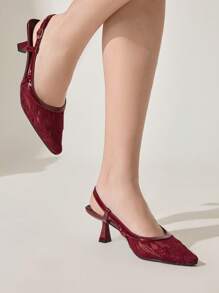 CUCCOO CHICEST CUCCOO Women's Burgundy Lace Backstrap High Heel Shoes, Suitable For Spring And Summer - Burgundy - View 5