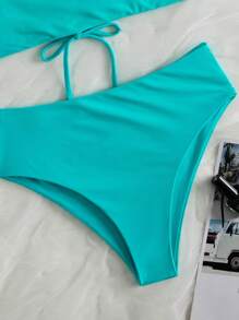SHEIN Swim Summer Beach Solid Bikini Set Lace Up Back Reversible Tube Bra & High Waisted Bottom 2 Piece Bathing Suit - Mint Blue - View 5