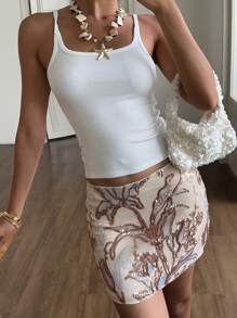 SHEIN EZwear Women's Summer Elegant Sequin Embroidery A-Line Mini Skirt,Tea Party