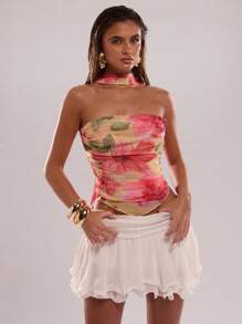 SHEIN BAE Spring/Summer Women's Floral Print Shirred Camisole' - Multicolor - View 1